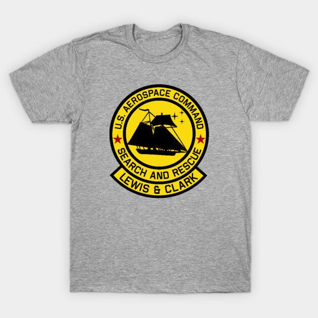 Heather gray t-shirt with U.S. Aerospace Command logo, yellow and black design, casual wear, cotton blend material.