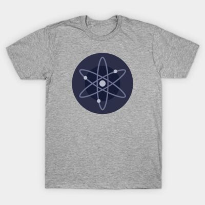Gray t-shirt with atomic symbol, casual style, comfortable cotton fabric, perfect for science enthusiasts.