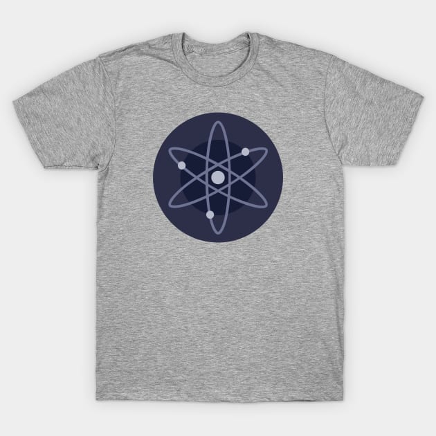 Gray t-shirt with atomic symbol, casual style, comfortable cotton fabric, perfect for science enthusiasts.