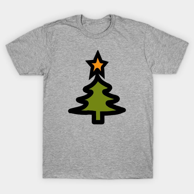 Gray T-shirt with green Christmas tree and orange star design, casual holiday wear, cotton material.