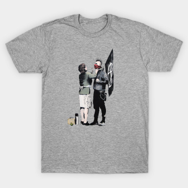 Gray cotton t-shirt featuring a unique street art graphic design, ideal for casual wear and artistic expression.