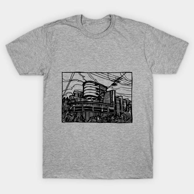 Gray cotton T-shirt with urban line art design, casual style, suitable for everyday wear.