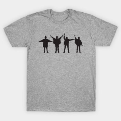 Gray t-shirt with black silhouette design, short-sleeve, casual wear, cotton material.