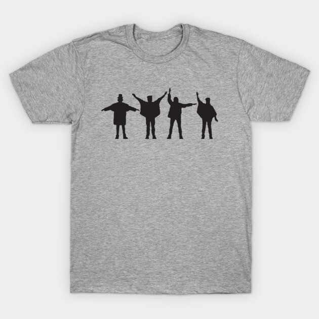 Gray t-shirt with black silhouette design, short-sleeve, casual wear, cotton material.