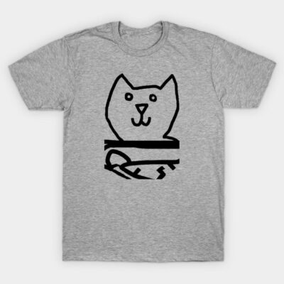 Gray cotton t-shirt with black cat illustration, casual style, perfect for everyday wear.