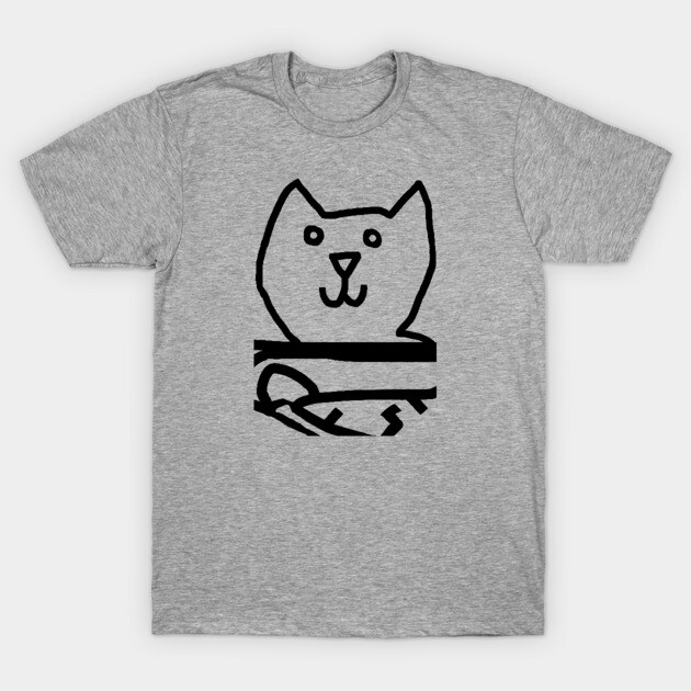 Gray cotton t-shirt with black cat illustration, casual style, perfect for everyday wear.