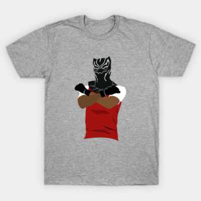 Gray t-shirt with black panther graphic, short sleeves, cotton blend, casual wear, unisex design, medium size.