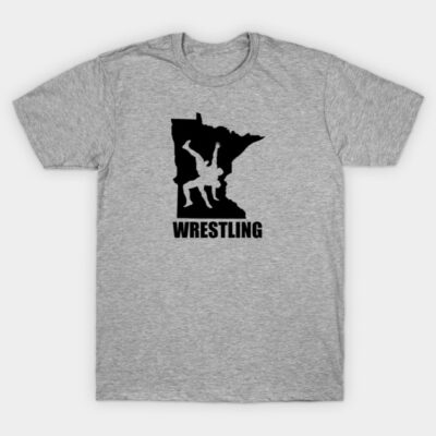 Gray wrestling graphic T-shirt, featuring a silhouette design, perfect for sports enthusiasts, cotton blend material.