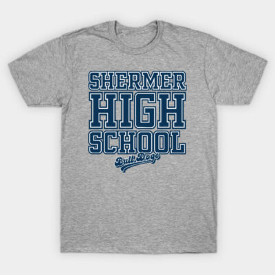 Gray Shermer High School t-shirt, casual style, soft cotton material, bold blue text design, perfect for everyday wear.
