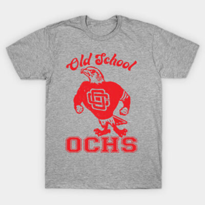 Gray t-shirt with red vintage eagle graphic and "Old School OCHS" text, casual style, cotton material.