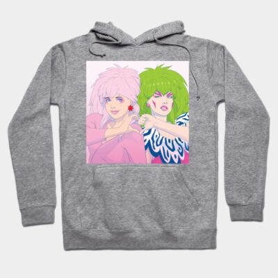 Gray hoodie with colorful cartoon design, featuring two characters. Casual style, perfect for everyday wear.