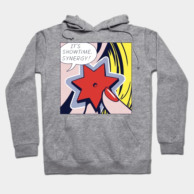 Gray hoodie with pop art graphic, featuring a star and speech bubble. Cozy casual wear for everyday use.