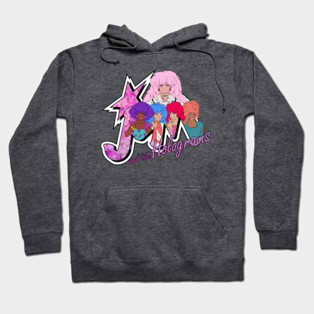 Charcoal gray hoodie with colorful graphic design, featuring retro cartoon, perfect for casual wear and cozy comfort.