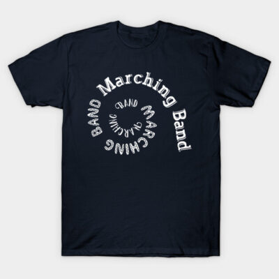 "Black Marching Band T-Shirt with Spiral Text Design, Casual Cotton Tee for Music Enthusiasts"