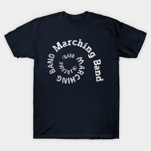 "Black Marching Band T-Shirt with Spiral Text Design, Casual Cotton Tee for Music Enthusiasts"