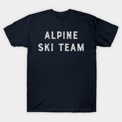 Navy blue "Alpine Ski Team" t-shirt, casual style, cotton fabric, ideal for winter sports enthusiasts.