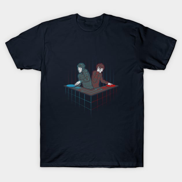 Navy blue T-shirt with DJ graphic design, casual style, ideal for music lovers, cotton material.