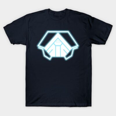 Navy blue t-shirt with futuristic neon graphic design, ideal for casual wear, made from 100% cotton.