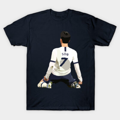 Navy blue graphic t-shirt featuring a soccer player illustration, perfect for casual wear or sports fans.