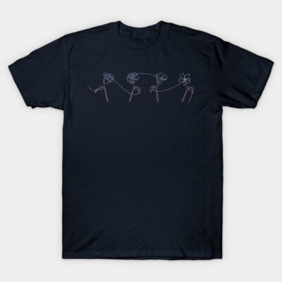 Navy blue t-shirt with minimalist floral line art design, casual style, perfect for everyday wear.