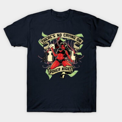 Black "Poker Night" graphic tee, featuring bold red and green design, perfect for casual wear and game nights.