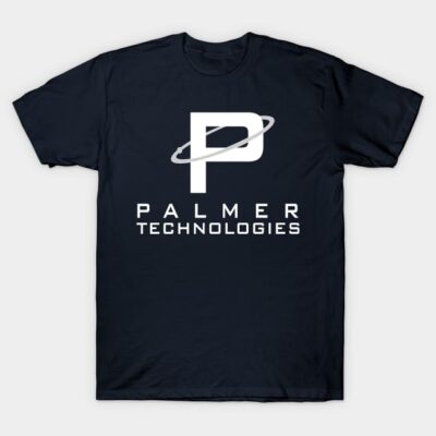 Navy blue t-shirt with white "Palmer Technologies" logo, casual style, cotton material, unisex design.
