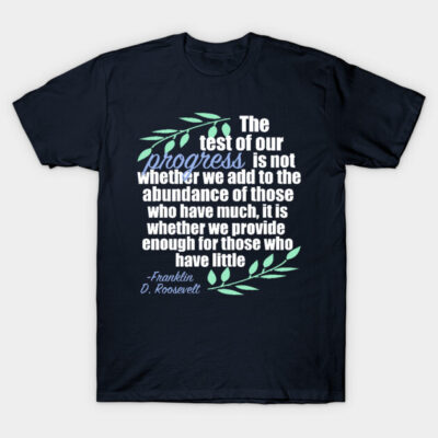 Navy blue t-shirt with inspiring quote and green leaf design, casual style, soft cotton fabric, unisex fit.