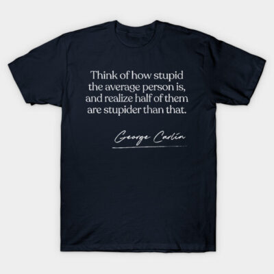 Navy blue T-shirt with white text print, casual style, soft cotton material, perfect for everyday wear.