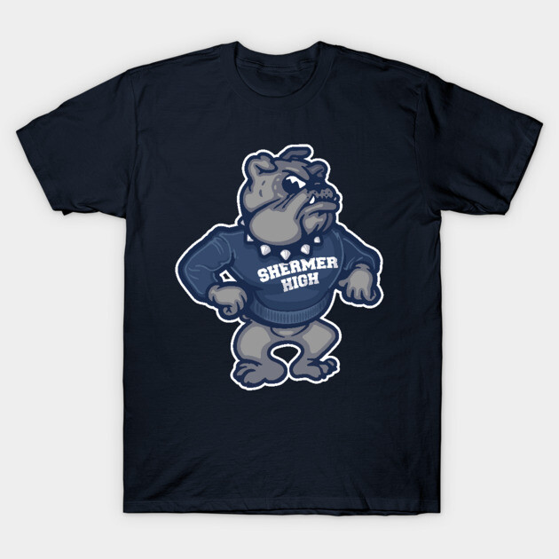 "Black Shermer High bulldog graphic t-shirt, casual style, comfortable cotton fabric, perfect for everyday wear."