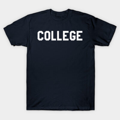 Navy blue unisex t-shirt with "College" text in white, casual style, perfect for everyday wear, made of soft cotton.
