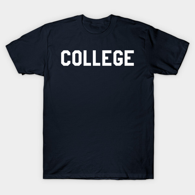 Navy blue unisex t-shirt with "College" text in white, casual style, perfect for everyday wear, made of soft cotton.
