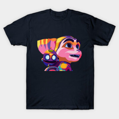 Navy blue T-shirt featuring colorful cartoon characters, casual style, perfect for everyday wear, 100% cotton material.