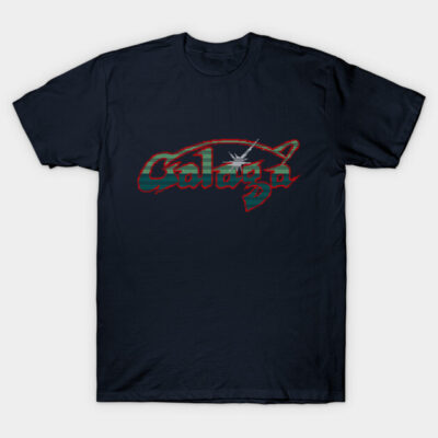 Navy blue Galaga graphic t-shirt, retro style, cotton fabric, ideal for casual wear and gaming enthusiasts.