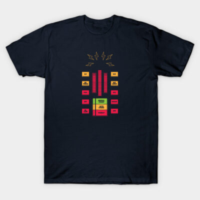 Black graphic t-shirt with colorful retro design, casual style, cotton material, ideal for everyday wear.