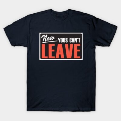 Navy blue unisex t-shirt with bold red and white text design, casual wear, cotton material.