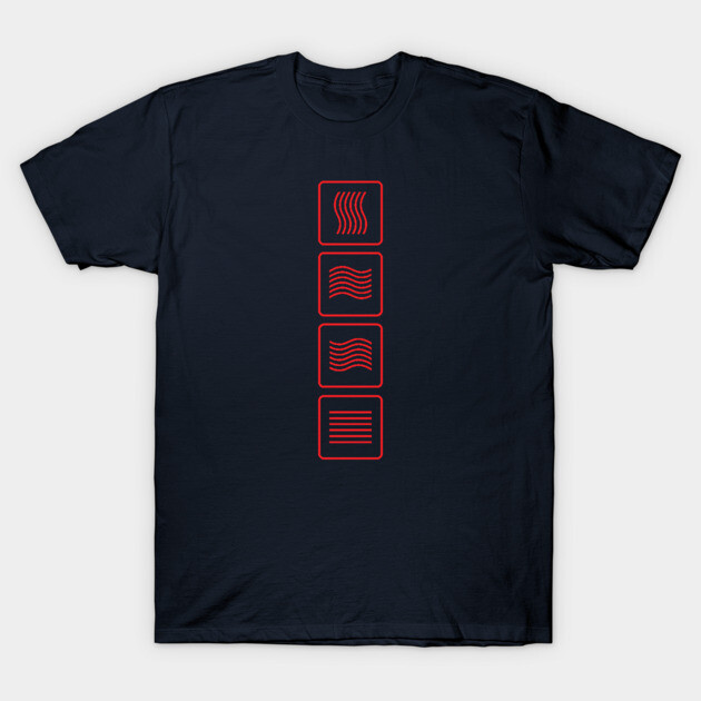 Navy blue t-shirt with red abstract wave design, casual style, soft cotton fabric for everyday wear.