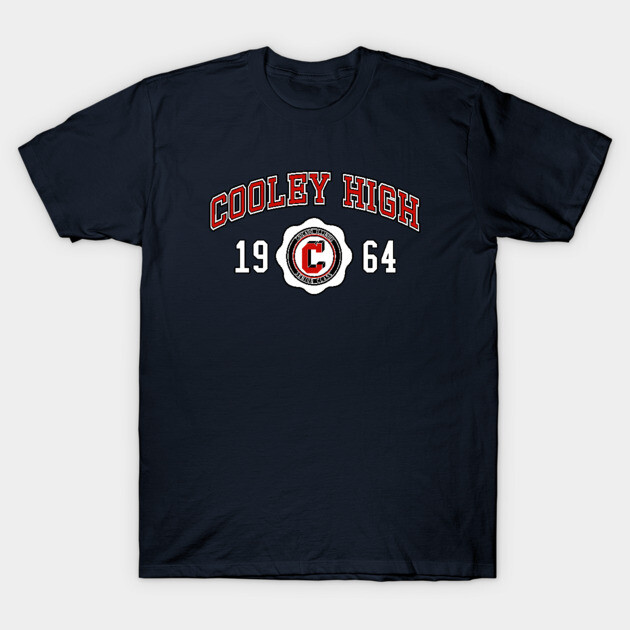 Navy blue Cooley High 1964 T-shirt with bold red and white lettering, casual cotton apparel for everyday wear.