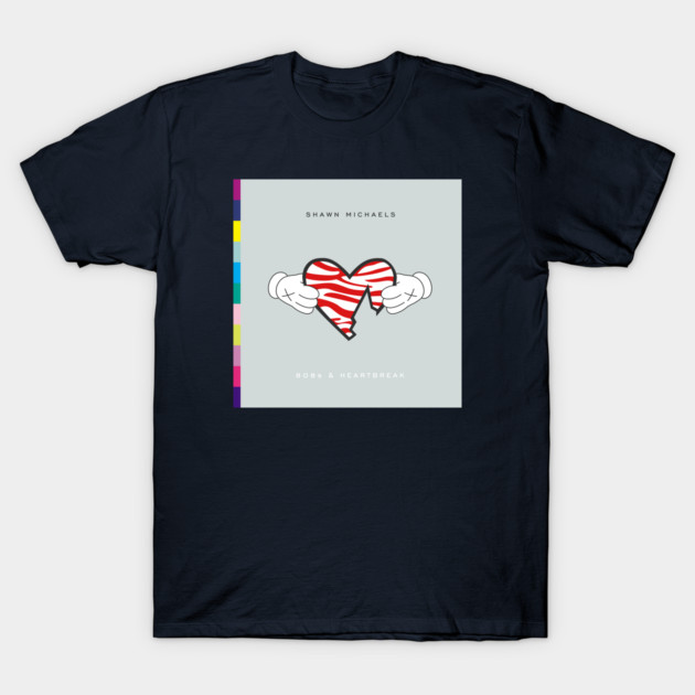 "Black T-shirt with red striped heart graphic, casual style, soft cotton material, ideal for everyday wear."
