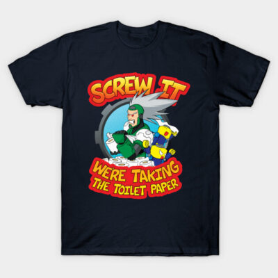 Black graphic t-shirt with humorous cartoon and text design, ideal for casual wear or gifting.