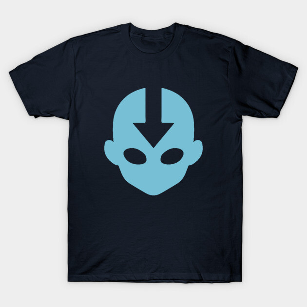 Navy blue t-shirt with light blue abstract face design, casual style, cotton material, ideal for everyday wear.