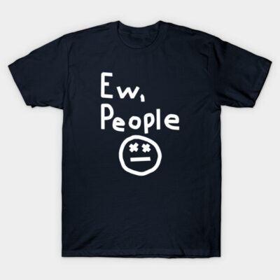 Black cotton t-shirt with "Ew, People" text and emoticon graphic, casual style for everyday wear.