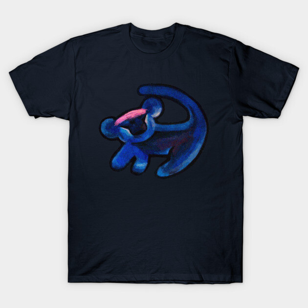Simba T-Shirt 1 Navy blue t-shirt with abstract blue and pink graphic design, casual wear, cotton material, unisex style.