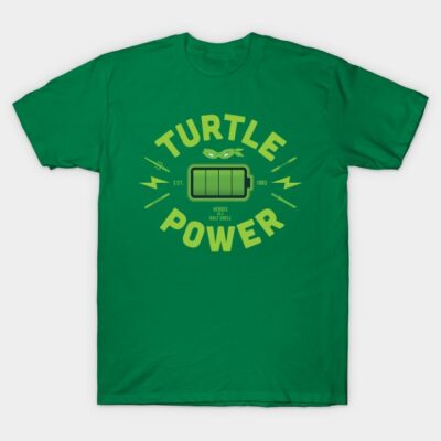 Green "Turtle Power" graphic t-shirt, casual style, soft cotton material, perfect for everyday wear.