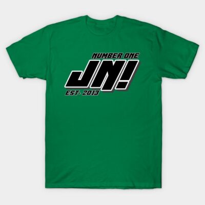 Green graphic t-shirt with bold "Number One JN!" print, casual style, made of soft cotton for everyday wear.
