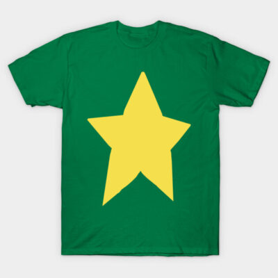 Green t-shirt with large yellow star graphic, casual style, 100% cotton, ideal for everyday wear.