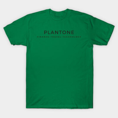 Green cotton t-shirt with "PLANTONE" text, casual style, ideal for everyday wear.