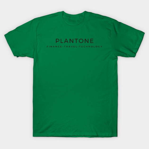 Green cotton t-shirt with "PLANTONE" text, casual style, ideal for everyday wear.