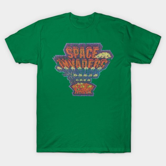 Green cotton t-shirt featuring retro video game graphic design, perfect for casual wear and gaming enthusiasts.