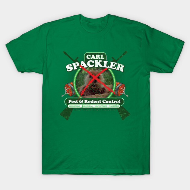 Green graphic tee with "Pest & Rodent Control" design, humorous style, perfect for casual wear.