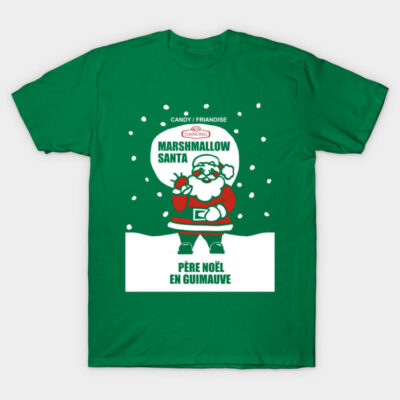 Green t-shirt with festive Santa print, perfect for holiday wear. Made from soft cotton for comfort and style.